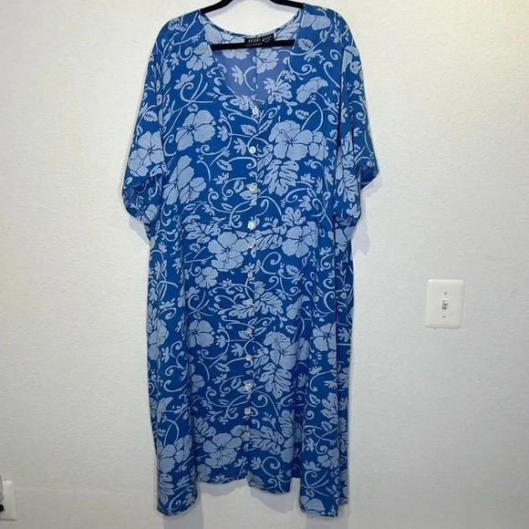 MIB Plus size blue button down dress with back drawstring size 5X never worn - Picture 1 of 7